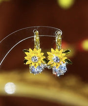 Fashion Yellow Sterling Silver Alloy Zircon Floral Drop Earrings