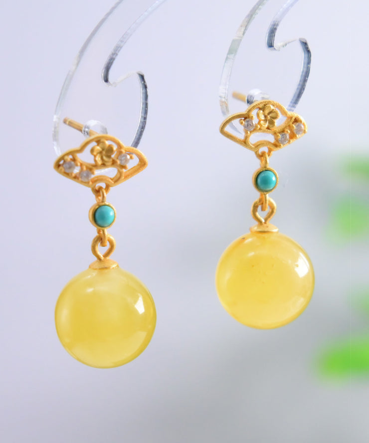 Fashion Yellow Sterling Silver Overgild Turquoise Beeswax Drop Earrings