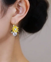 Fashion Yellow Sterling Silver Overgild Zircon Sunflower Drop Earrings