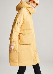 Fashion Yellow hooded Pockets Loose Winter Duck Down Winter Coats