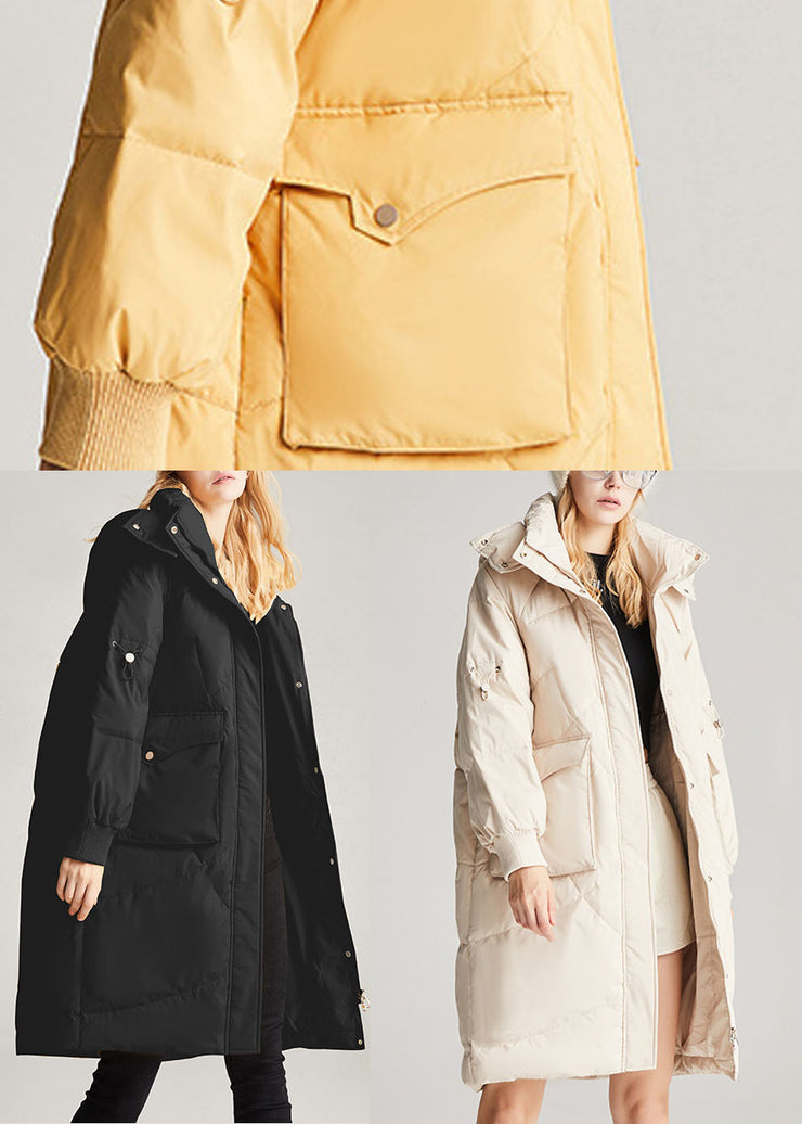 Fashion Yellow hooded Pockets Loose Winter Duck Down Winter Coats