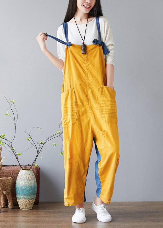 Mode Gelbe Taschen Patchwork Denim Overall Frühling