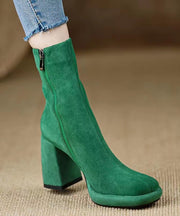Fashion Zippered Chunky Heel Boots Grass Green Suede