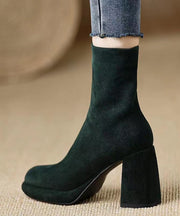 Fashion Zippered Chunky Heel Boots Grass Green Suede