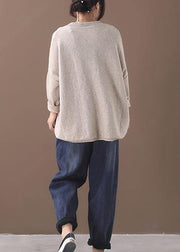 Fashion beige o neck knitted clothes oversize Batwing Sleeve knit sweat tops asymmetric hem - SooLinen
