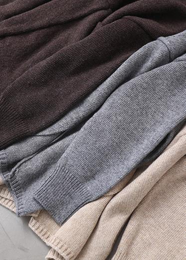 Fashion beige o neck knitted clothes oversize Batwing Sleeve knit sweat tops asymmetric hem - SooLinen