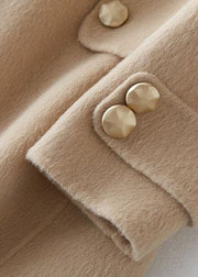 Fashion beige woolen outwear oversized long coats fur collar woolen outwear Notched - SooLinen