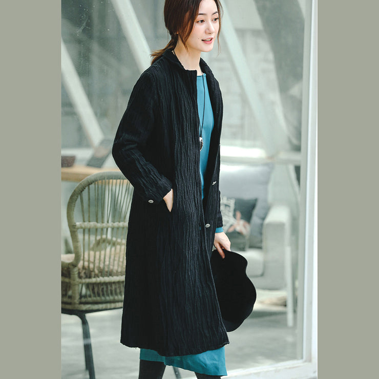 Modischer schwarzer Mantel trendy plus Größe Eingekerbte Taschen Wintermantel Boutique-Langarmmantel
