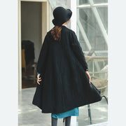 Modischer schwarzer Mantel trendy plus Größe Eingekerbte Taschen Wintermantel Boutique-Langarmmantel