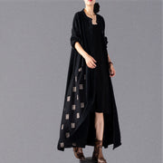 Fashion black Plaid Coats plus size patchwork Coat Fashion large hem Coat