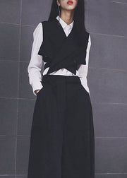 Mode schwarz V-Ausschnitt Krawatte Taille Knopf Weste Frühling