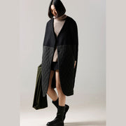 Mode schwarze Wolljacken plus Größe Wintermantel Patchwork Damen Mäntel V-Ausschnitt