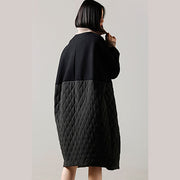 Fashion black Wool jackets plus size Winter coat patchwork women coats v neck