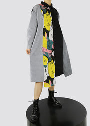 Fashion black asymmetrical design Peter Pan Collar print Patchwork shirt dress Spring