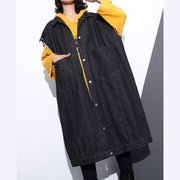 Fashion black coat Loose fitting lapel Coats fine pockets sleeveless coat