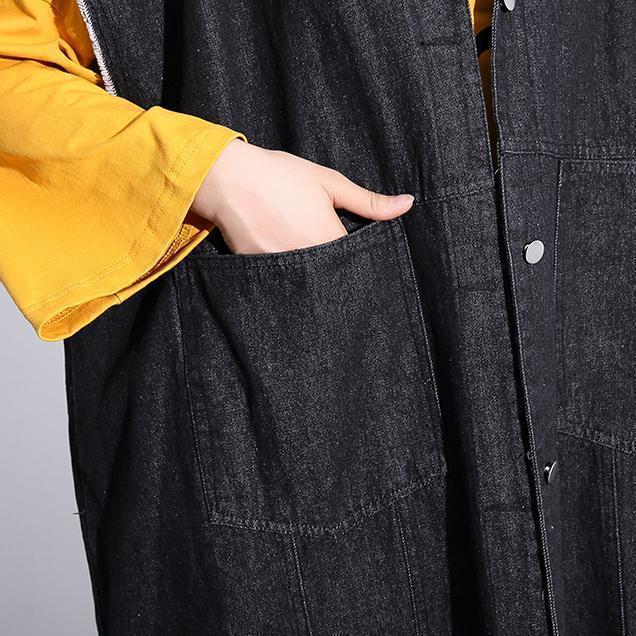 Fashion black coat Loose fitting lapel Coats fine pockets sleeveless coat