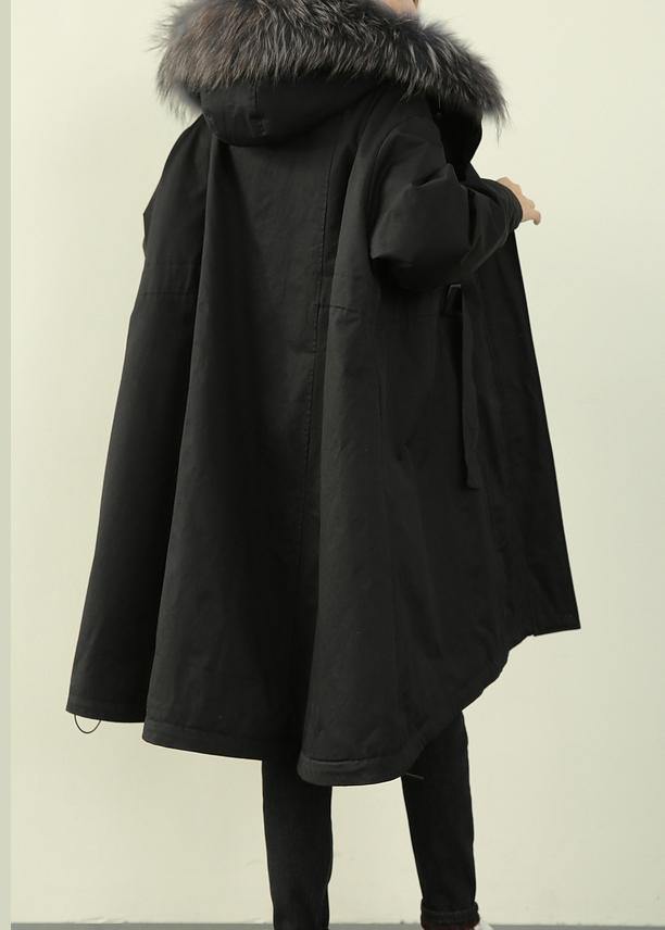 Fashion black fur collar long quilted padded coat women loose coats - SooLinen