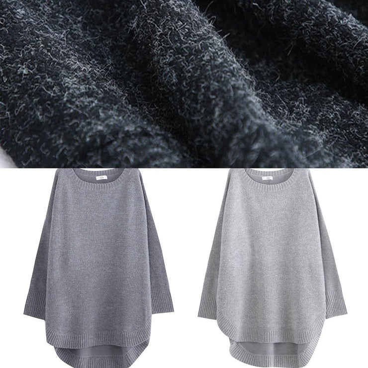 Fashion black knit sweat tops oversized o neck low high design knitted top - SooLinen