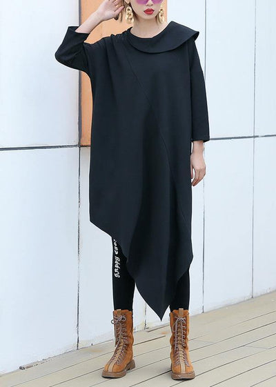 Fashion black patchwork cotton outfit o neck half sleeve Robe summer Dresses - SooLinen