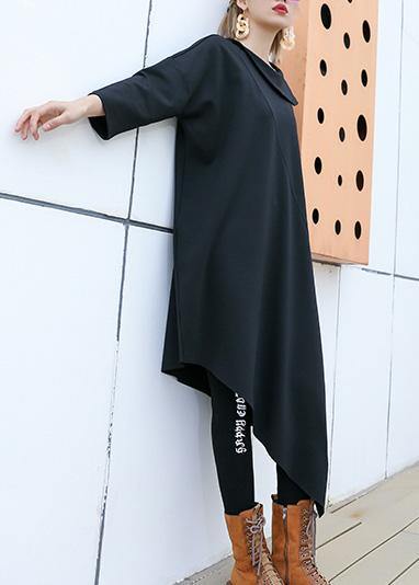 Fashion black patchwork cotton outfit o neck half sleeve Robe summer Dresses - SooLinen
