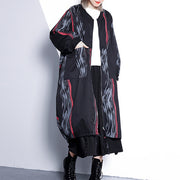 Fashion black print coat oversized stand collar cardigans Elegant Cinched baggy coats