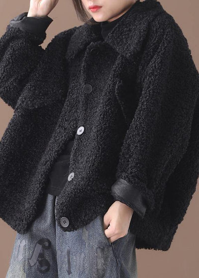 Fashion black woolen coats casual lapel Button jackets - SooLinen