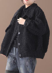 Fashion black woolen coats casual lapel Button jackets - SooLinen