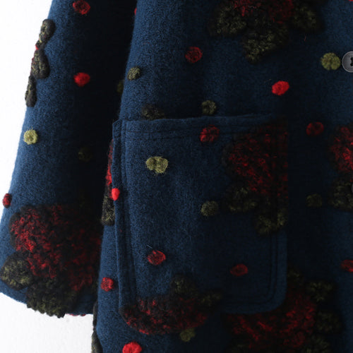 Modischer blauer langer Mantel Plussize-Strickjacken Eleganter langer Jacquard-Mantel mit Blumenmuster