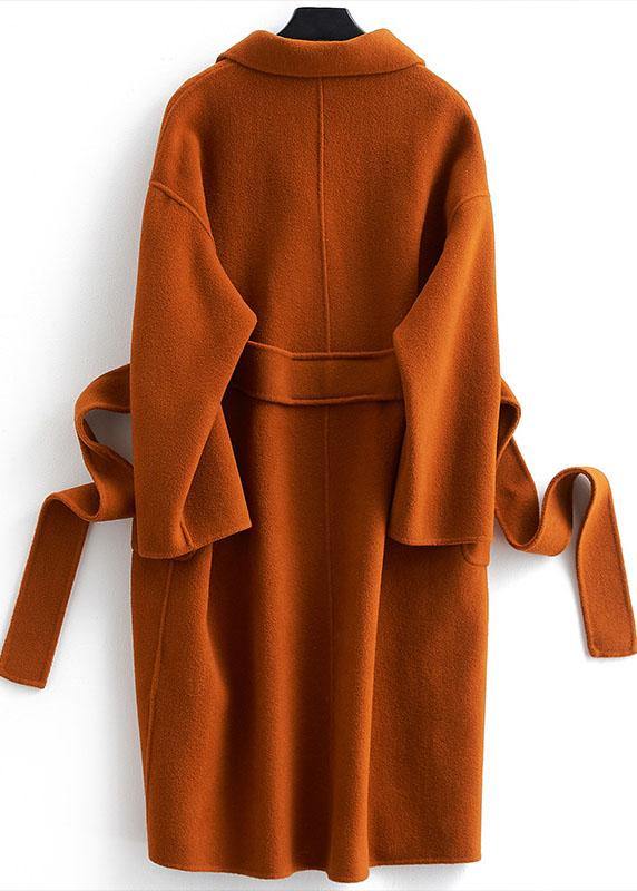 Fashion brown Woolen Coats Women Loose fitting medium length jackets tie waist coat - SooLinen