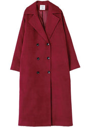 Fashion burgundy wool coat Loose fitting Notched double breast Coats outwear - SooLinen
