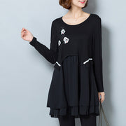 Fashion casual black false two pieces cotton blended dresses plus size  ruffles dresses