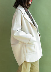 Fashion casual mid-length coats winter outwear beige pockets Wool jackets - SooLinen