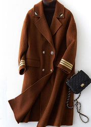 Fashion chocolate wool overcoat trendy plus size long Notched coat back side open coats - SooLinen