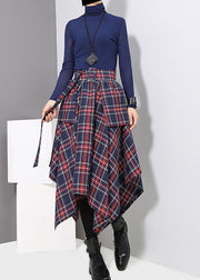 Fashion dark Blue tie waist Asymmetrical a line Skirts Spring