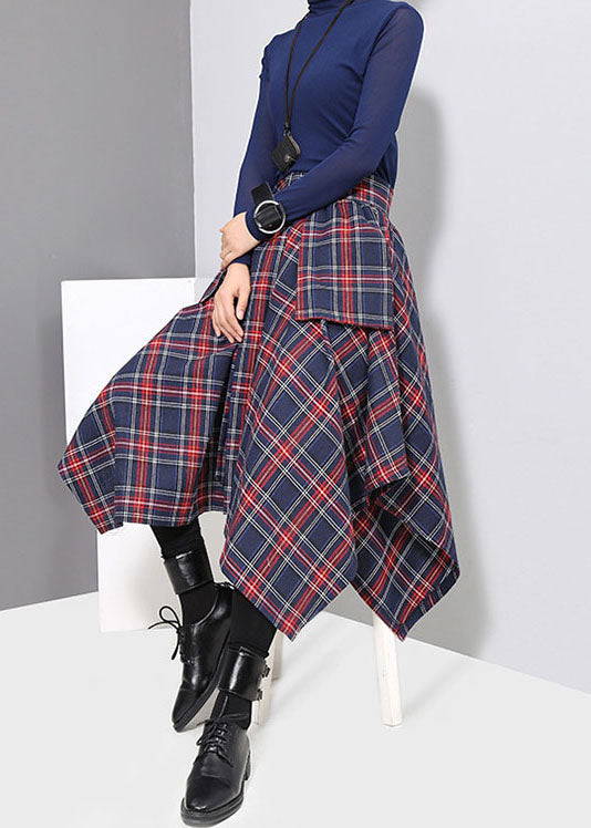 Fashion dark Blue tie waist Asymmetrical a line Skirts Spring