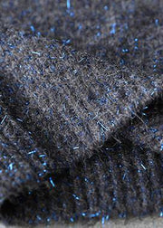 Fashion dark black gray knit tops long sleeve casual o neck knitwear - SooLinen