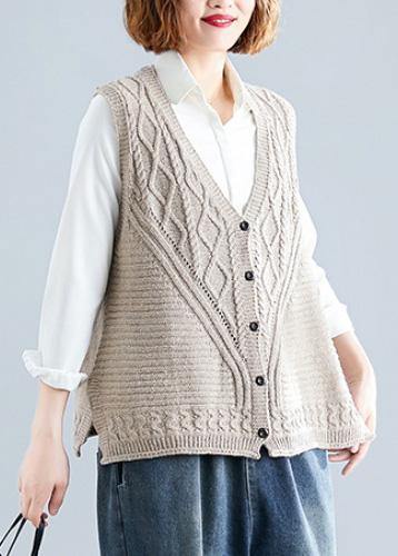 Fashion fall light khaki knit tops oversize sleeveless clothes For Women - SooLinen