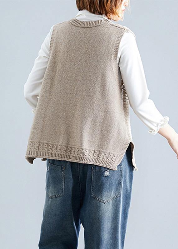 Fashion fall light khaki knit tops oversize sleeveless clothes For Women - SooLinen