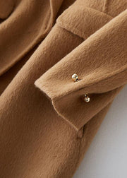 Fashion khaki woolen coats casual winter coat fur collar jackets tie waist - SooLinen