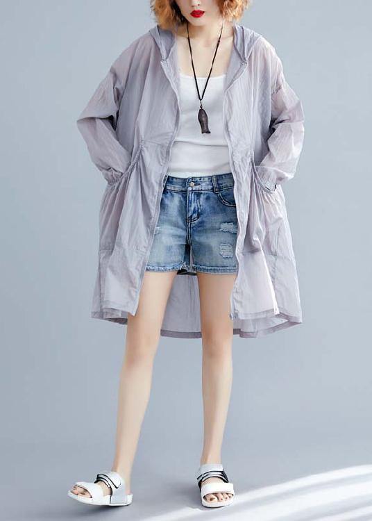 Fashion light gray cardigan Loose fitting hooded long sleeve - SooLinen