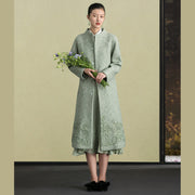 Modische hellgrüne Wolloberbekleidung trendige Plus-Size-Stehkragen-Winterjacken-Stickerei-Damenmäntel