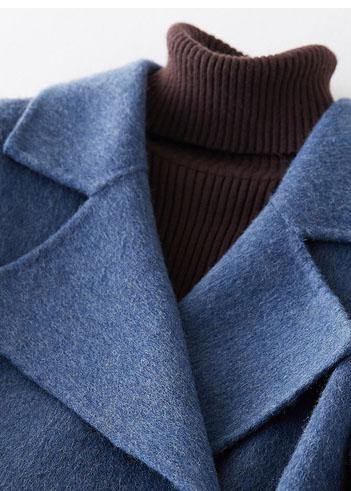 Fashion oversized long winter coat double breast outwear denim blue Notched Wool jackets - SooLinen
