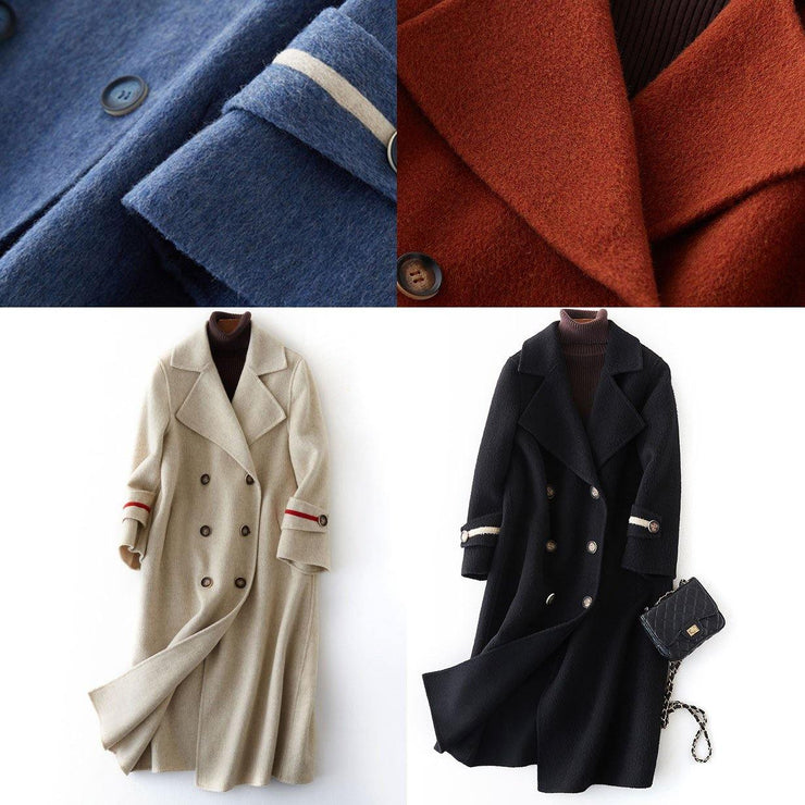 Fashion oversized long winter coat double breast outwear denim blue Notched Wool jackets - SooLinen