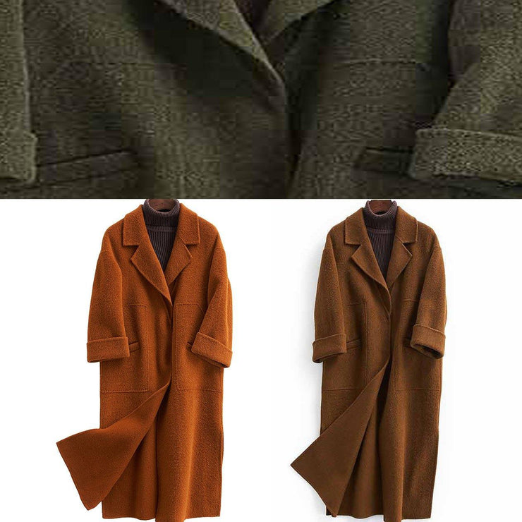 Fashion oversized trench coat half sleeve coats chocolate Notched Woolen Coats - SooLinen