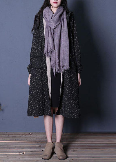 Fashion plus size Coats fall black print hooded coats - SooLinen