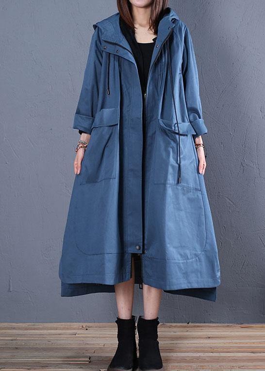 Fashion plus size fall blue hooded coats low high design overcoat - SooLinen