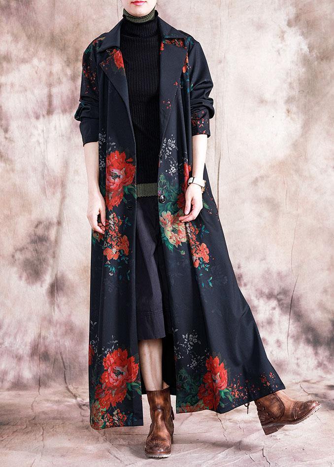 Fashion plus size maxi coat fall trench coats red prints  overcoat - SooLinen