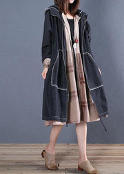 Fashion plus size trench coat fall black hooded overcoat - SooLinen