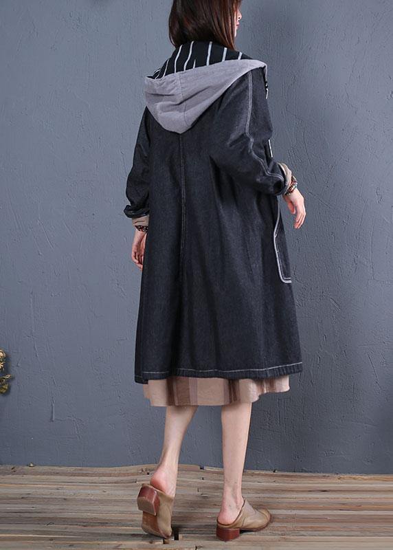 Fashion plus size trench coat fall black hooded overcoat - SooLinen