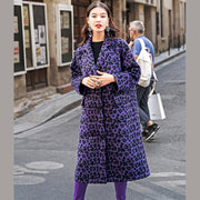 Mode lila Leopard Mäntel Oversize gekerbte Oberbekleidung elegante Taschen Wolljacken